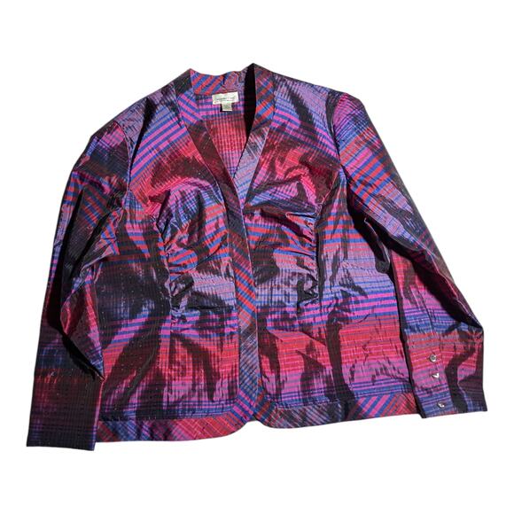 Vintage Tops - Vtg Y2K Coldwater Creek Bright Fuchsia Pink Purple Zip Front Silk Blend Top P XL